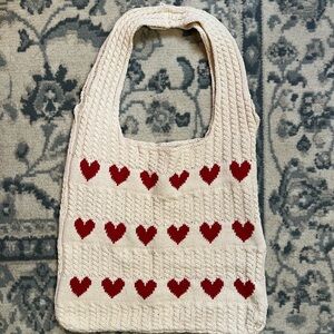Heart Patterned Cream Tote Bag